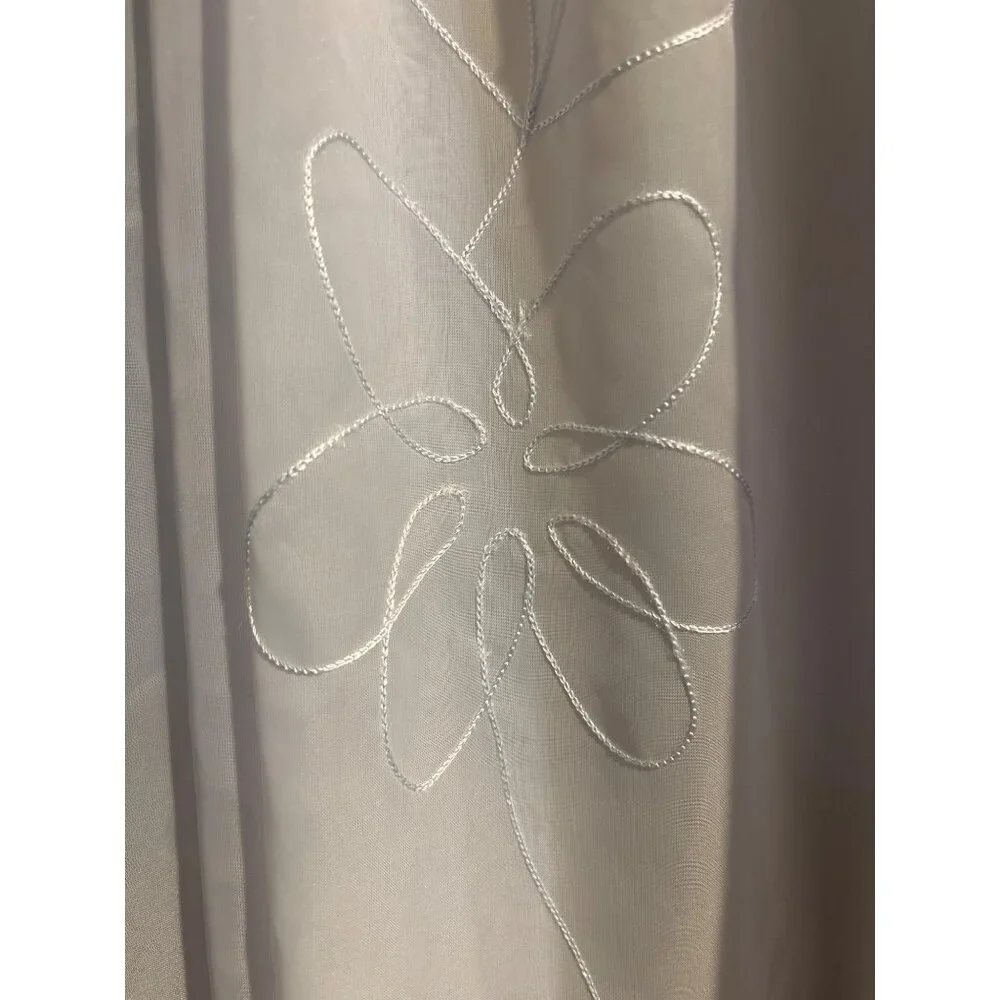 2 Embroidered Sheer Purple / Lavender Curtain Panels With Floral Design Lightwei